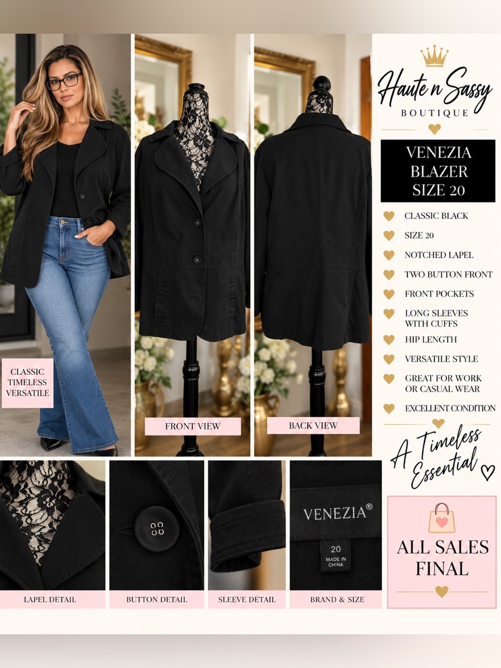 🖤 Venezia Black Blazer Size 20